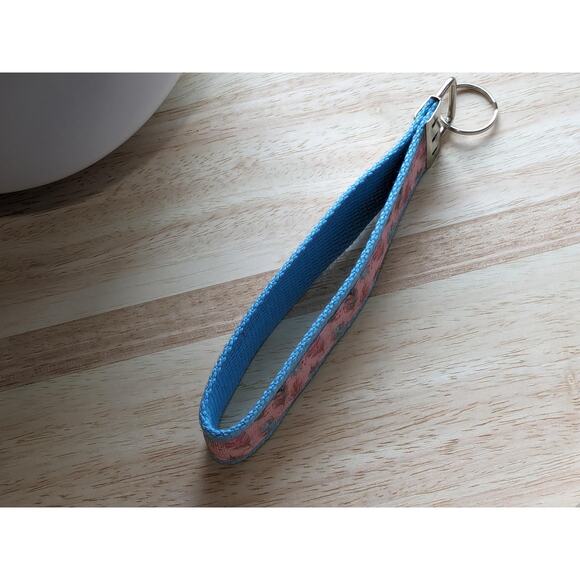 Feather Keychain Wristlet Handmade Boho Fabric Key FOB Sturdy Farmhouse Teal - Picture 6 of 6